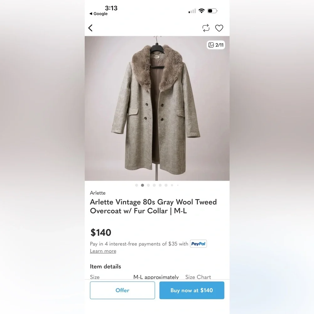 Vintage Arlette Herringbone Coat with Fur Trim - Picture 7 of 7
